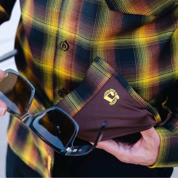 DIXXON “Rusty Trombone” Yellow and Black Plaid Button Down Shirt. - Picture 4 of 5